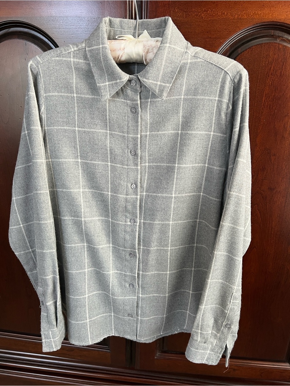 Woman’s Gray Windowpane Button-Up Shirt